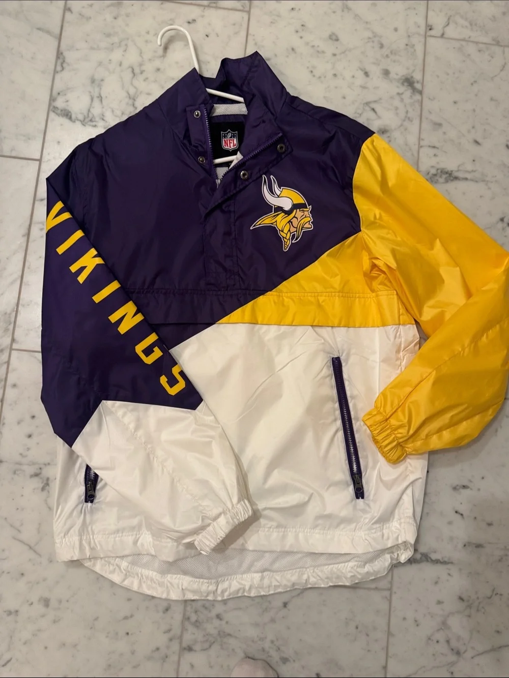 NFL Minnesota Vikings Colorblock Pullover Jacket - Purple/Yellow/White